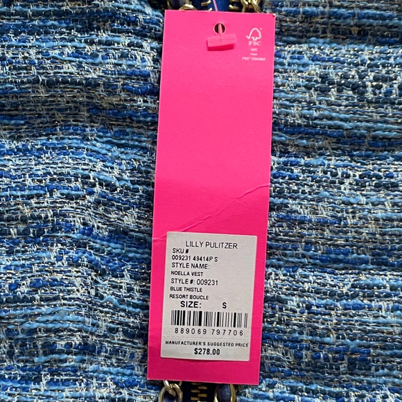 NWT Lilly Pulitzer Noella Resort Boucle Blue Vest Small Pockets Preppy Southern - Picture 4 of 11